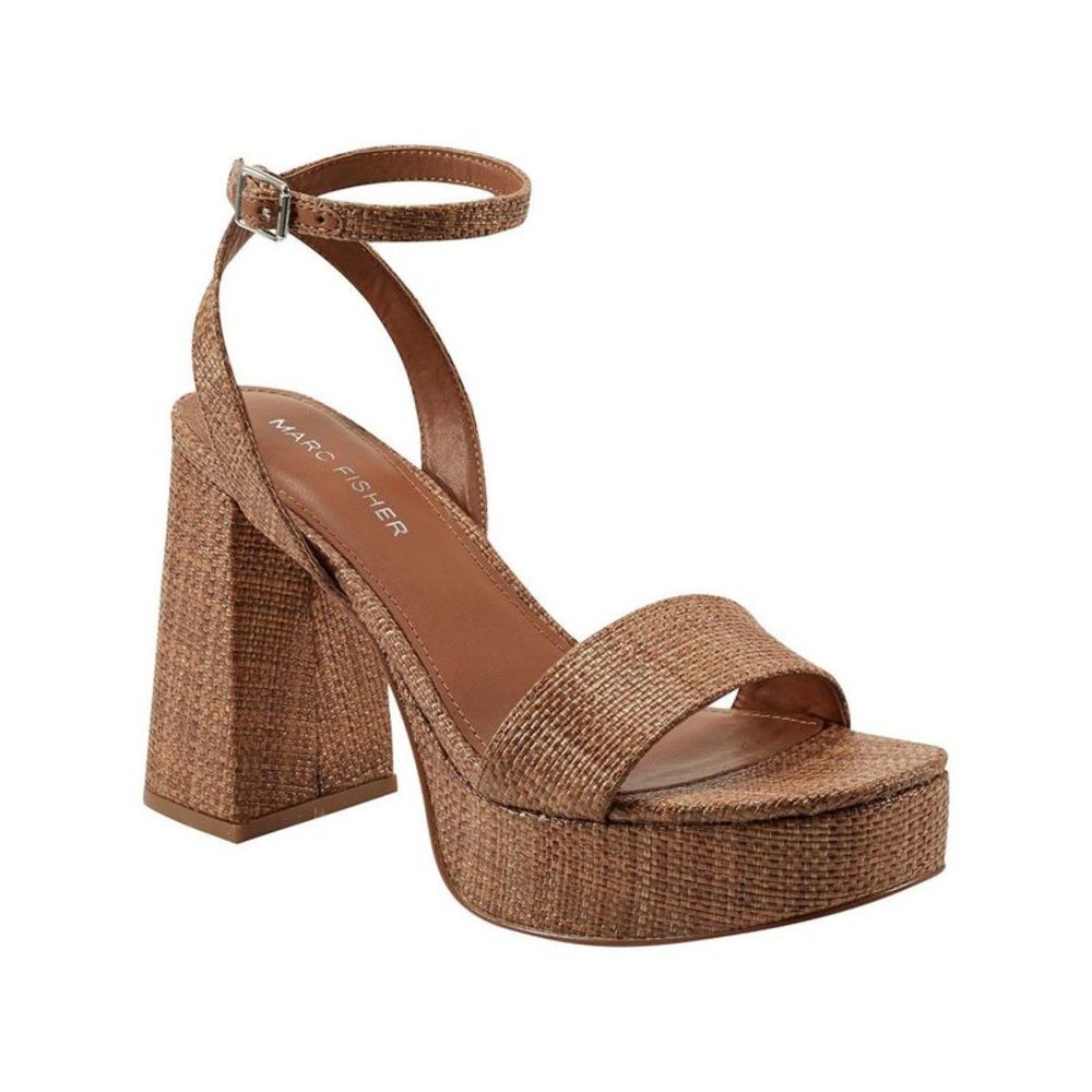 Marc Fisher Womens Sadel Brown Woven Block Heel Platform Sandals Shoes